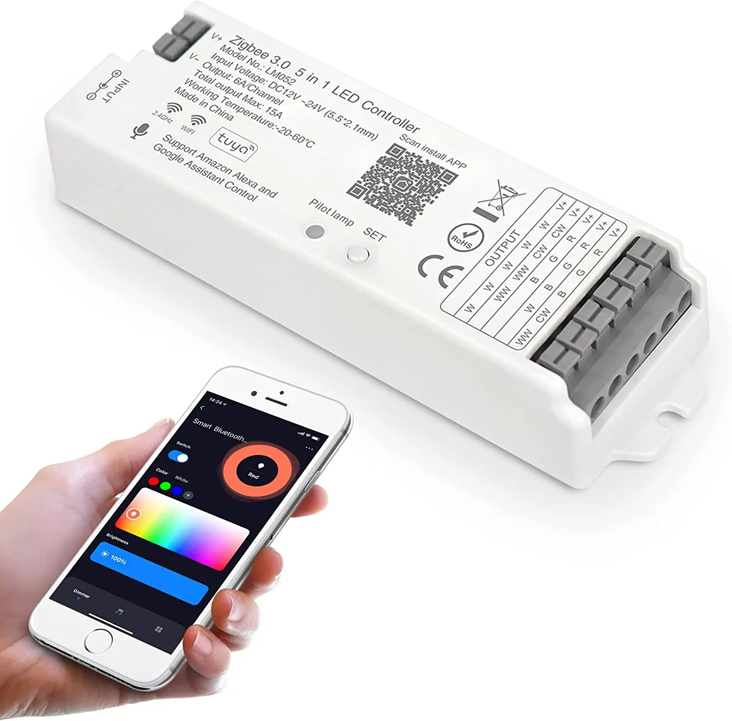 Фото Контроллер светодиодных лент WB5 5 в 1, голосовое управление, WIFI Zigbee BT Mesh DIM CCT RGB RGBWC с Alexa и Google Assistant LM091 4Zone №5