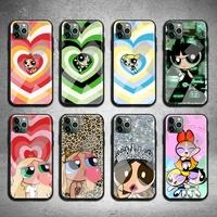 powerpuff girls phone case tempered glass for iphone 13 12 11 pro mini xr xs max 8 x 7 6s 6 plus se 2020 cover