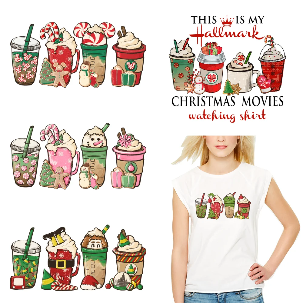 

DTF Printing Christmas Festival Patch Coffee Fuel Logo Thermo Iron on Decals Heat Transfers Stickers for Clothing Accessories
