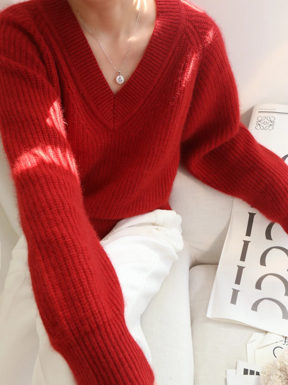 Casual V Neck Long Sleeve Pullover Sweater Women Autumn Fashion Christmas Printed Sweater Ladies Commuter Loose Sweater 2022 New