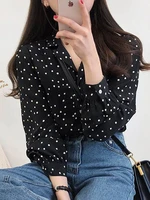 french retro polka dot shirt women long sleeved loose chiffon top button up tops female suit collar office ladies blouse 2022