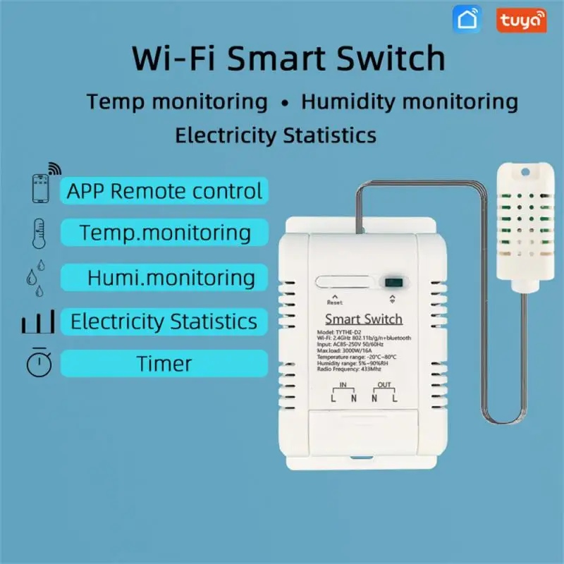 

Tuya Control Temperature And Humidity Sensor Power Statistics Switch Alexa Google Smart Life WiFi Smart Monitor 433MHz 16A