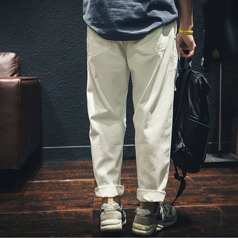 Streetwear Men 2022 New Pattern Vintage Recreational White Ripped Jeans Loose Straight Cylinder Broad Leg Trousers Autumn Female