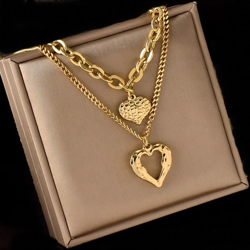

Titanium Steel Small Uneven Folds 2 Layered Love Necklace Pendant Sense Party Accessories Non-fading High-quality Jewelry Gifts