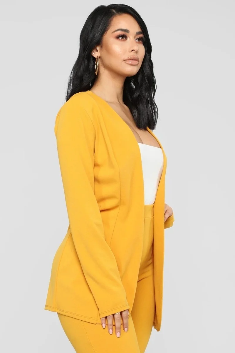 Fashion Solid Colors Blazer Two Piece Set Women Buttonless Casual Office Blazer New Elastic Waist Pant Suit Commute Trousers Set