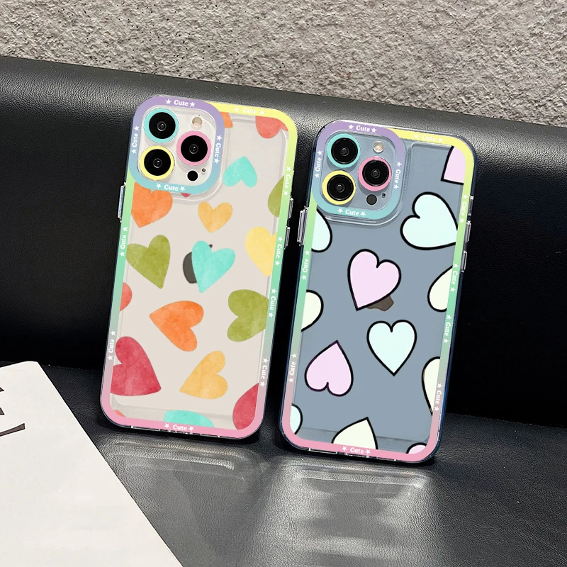

Love Heart Phone Case For iPhone 14 13 12 11 Pro Max XS X XR SE 2020 6 7 8 Plus Mini Protective Cover