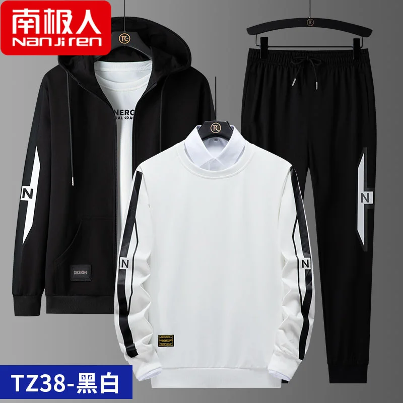 2022 New Sports Suit Men's Spring and Autumn Trendy Autumn and Winter Fleece Lined Fashion Handsome Casual Sweater Set Matching