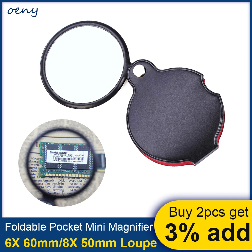 

Mini Magnifier 8x 6x Foldable Pocket Magnifier Portable 50mm 60mm For Jewelry Reading Jewelers Eye Tool Magnifying Glass Loupe
