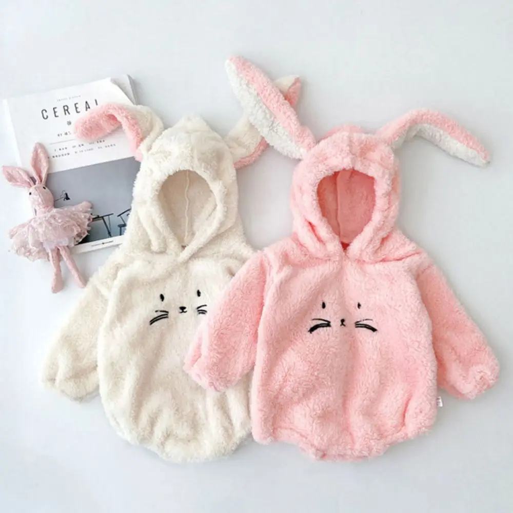 

Newborn Baby Rompers Autumn Winter Warm Fleece Boys Costume Rabbit Hooded Girls Clothing Animal Overall Bear Ear Jumpsuits 0-24M