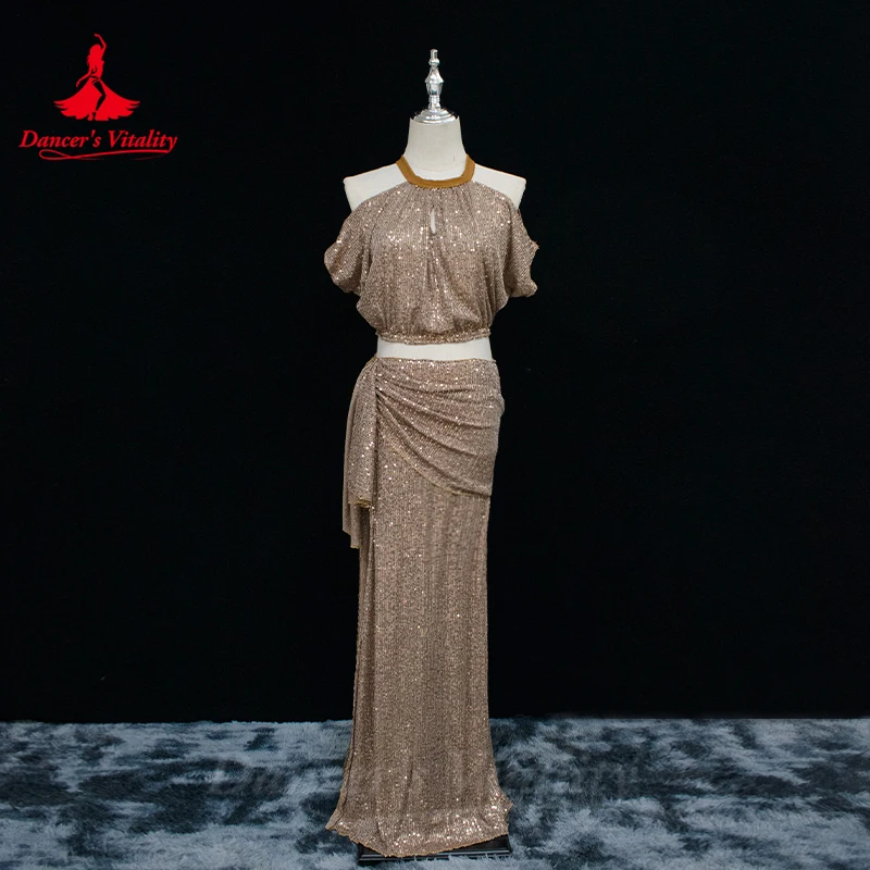 Комплект костюмов для соревнований по танцу живота женщин топ с блестками +