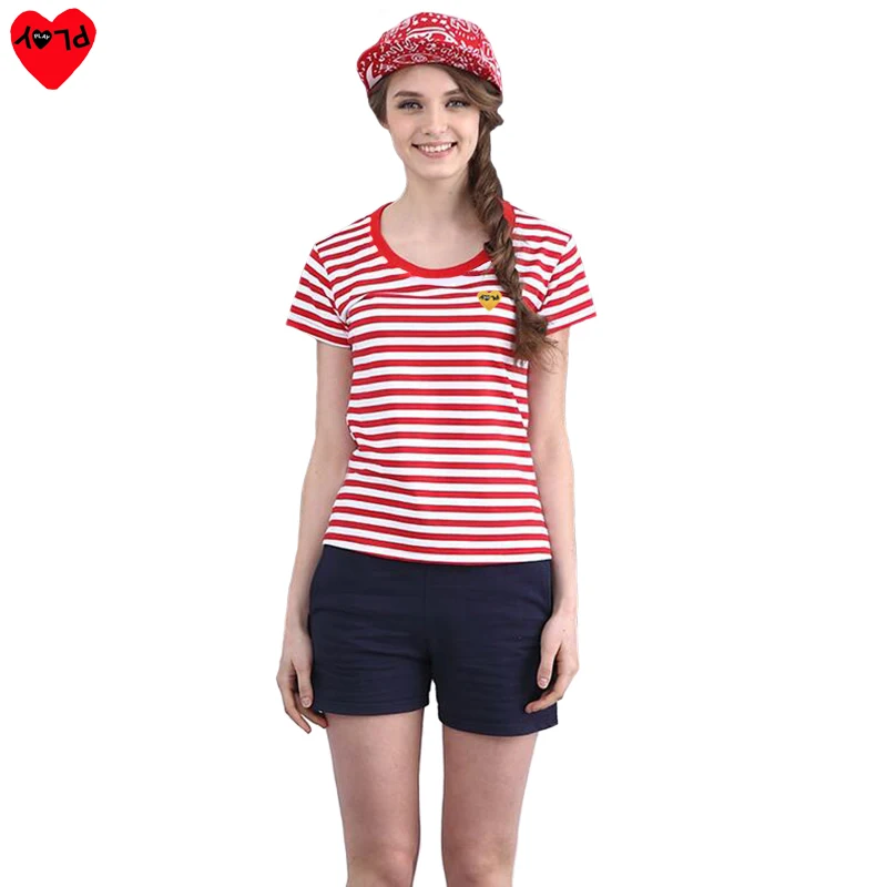 Футболка хлопковая в полоску с круглым вырезом и вышивкой | Мужская одежда