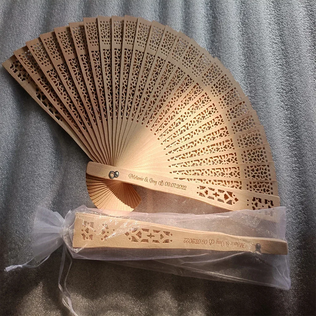 

Personalized Carved Wood Folding Hand Fans, Customized Wedding Party Gift Decor, Bridal Shower Gift, 100 Pieces