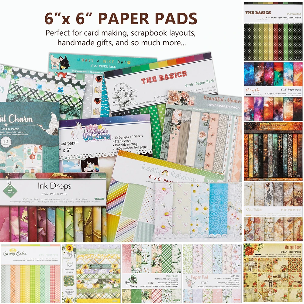 

12 Sheets Spring Rose Merry Christmas Paper Pad Basic Texture 6*6 inch Single Sided Patterned Cardstock Journal Handmade Craft