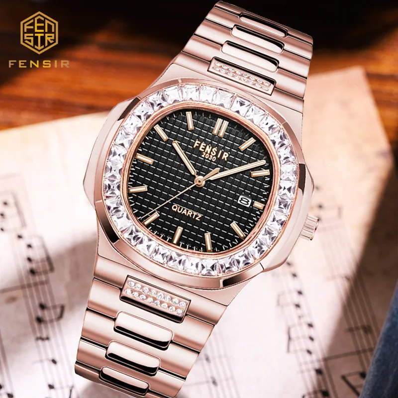 

2022 New Top Brand Luxury Fashion Men Watches Rose Gold Stainless Steel Sports Square Quartz Watch for Man Female Clock relojes
