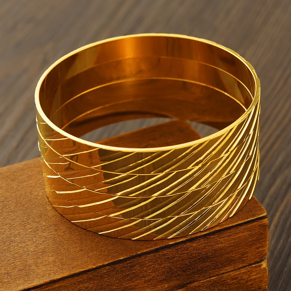 

65mm 24K Gold Plated Vintage Bangle For Women High Quality Dubai Bride Wedding Ethiopian Bracelet Africa Bangle Party Gifts