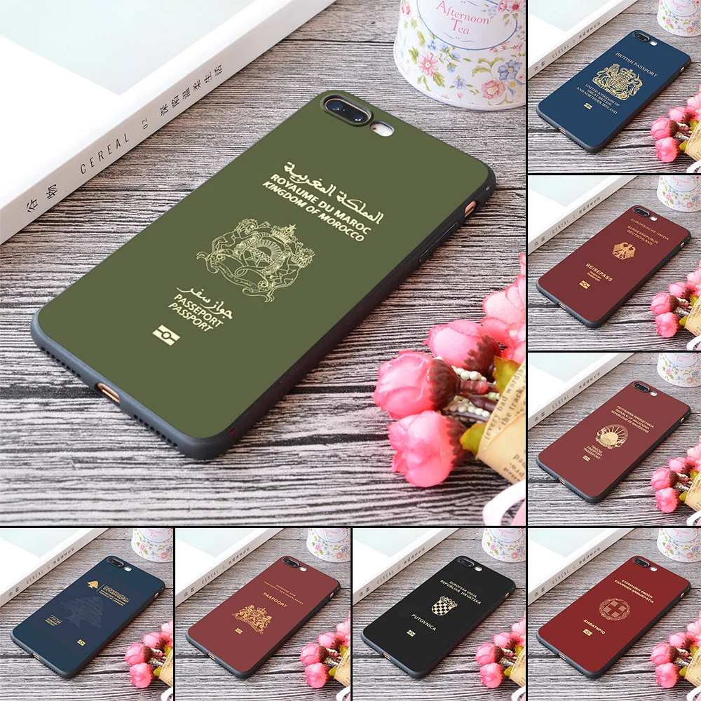 

Passport Pattern Print Soft Silicone Matt iPhone Case For Apple SE 7 8 Plus Series Algerian Armenian Moroccan French Bosnia