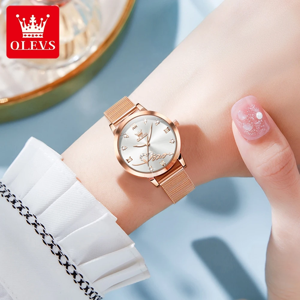 OLEVS 2023 New Ultra-thin Quartz Women Watch Simple Waterproof Rose Gold Stainless Steel Mesh Ladies Watch Relogio Feminino
