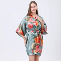 sexy v neck female kimono bathrobe floral print bride wedding robe gown summer ice silk sleepwear spring autumn casual nightwear