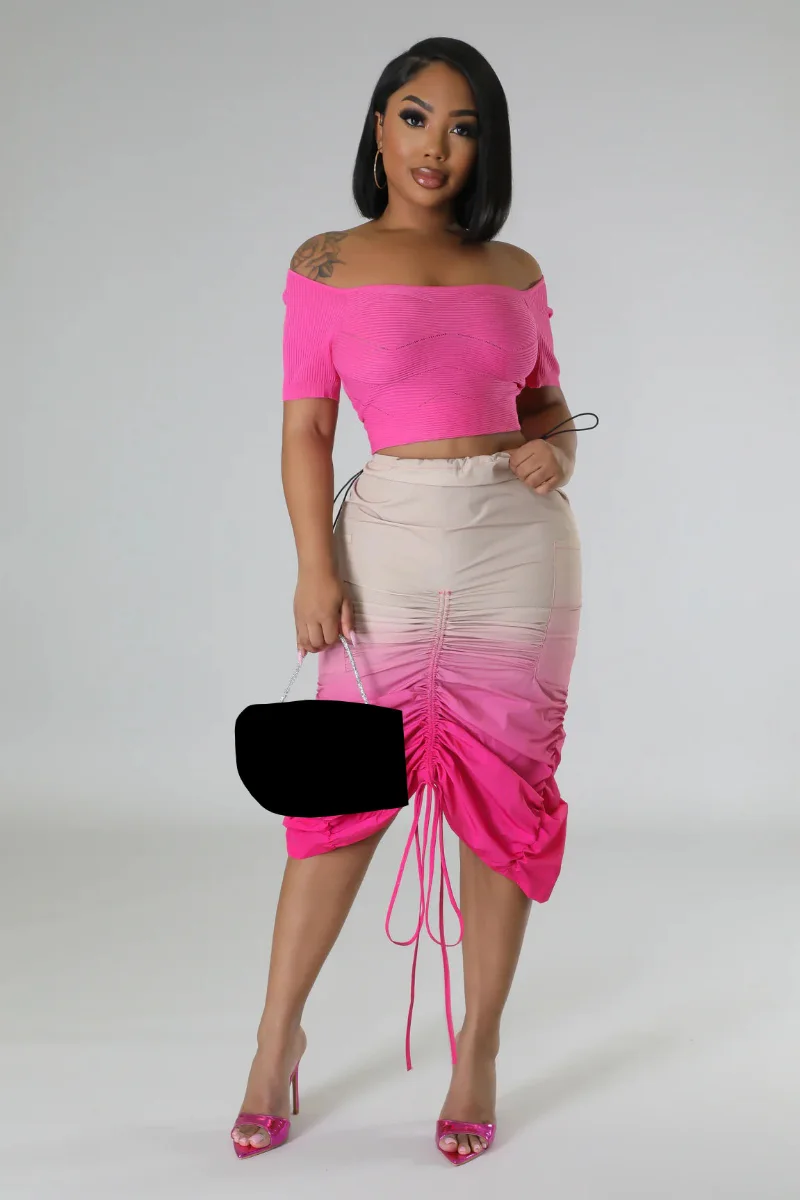 

WUHE градиентная облегающая юбка-карандаш с рюшами спереди с разрезом сзади 2023 летние юбки-карго сафари женская уличная одежда