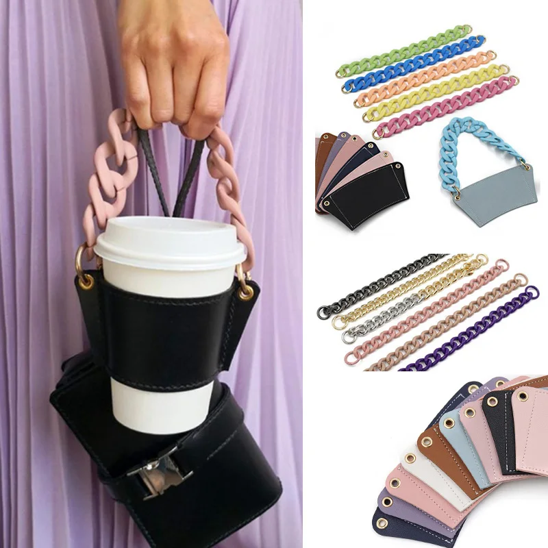 

Искусственная кожа, портативная стеклянная бутылка, кожаный чехол, экологически чистый женский съемный чехол для бутылки с цепочкой для пу...