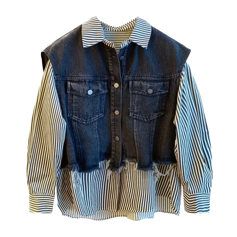 Женская рубашка из денима свободная блузка двух предметов большие размеры 4XL