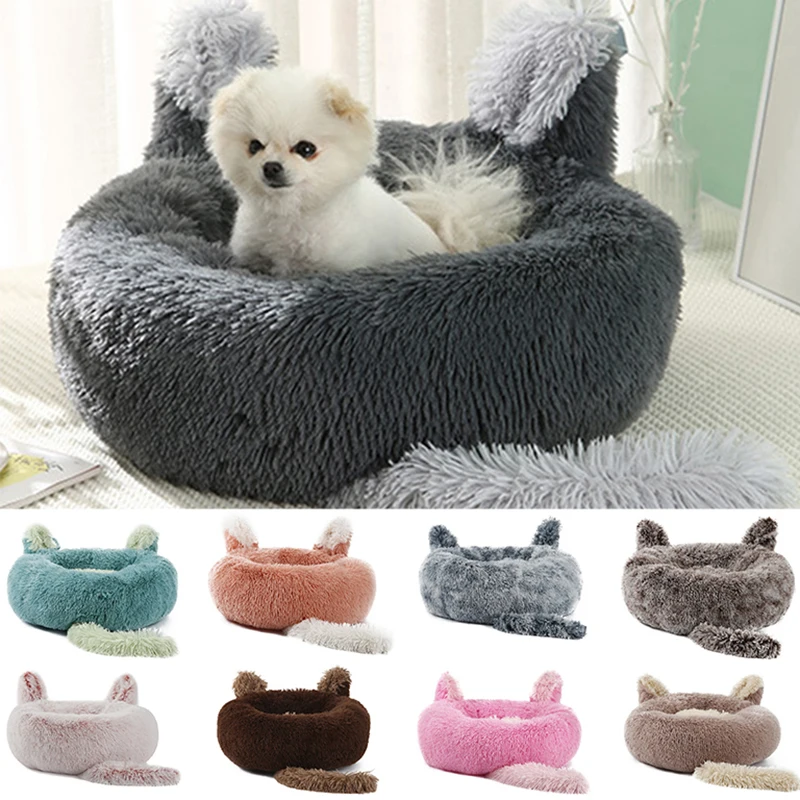 

Long Plush Round Dog Bed Cute Soft Cat Mat Washable Dogs Bed Warm Sleeping Pet House Nest Cushion For Small Medium Large Dogs