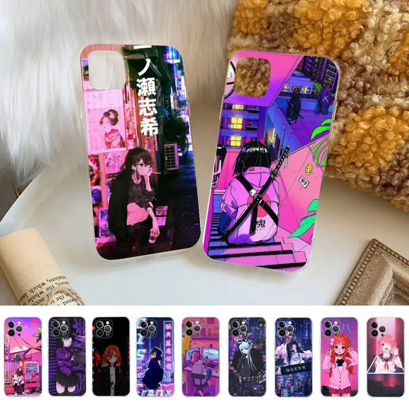 

vaporwave glitch anime girl Phone Case For iPhone 14 11 12 13 Mini Pro XS Max Cover 6 7 8 Plus X XR SE 2020 Funda Shell