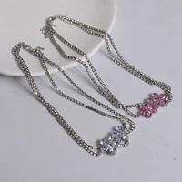 ins delicate zircon flower stone rhinestone multilayer collar statement necklace for women crystal charm pink choker necklace