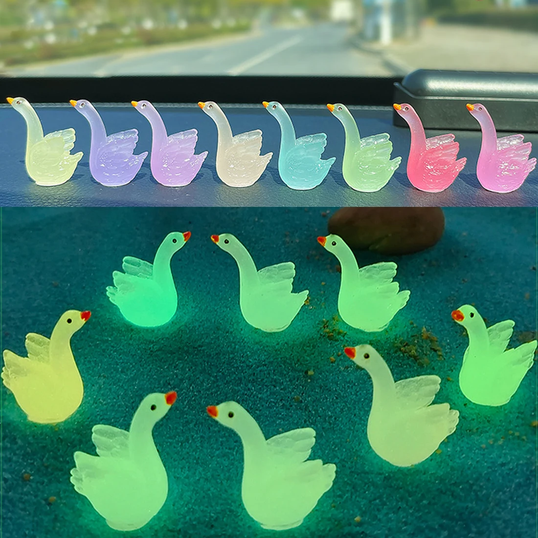 

Swan Glowing Miniature Statue Glow In Dark Garden Fairy Decoration DIY Mini Ornaments Micro Landscape Ornaments Garden Outdoor
