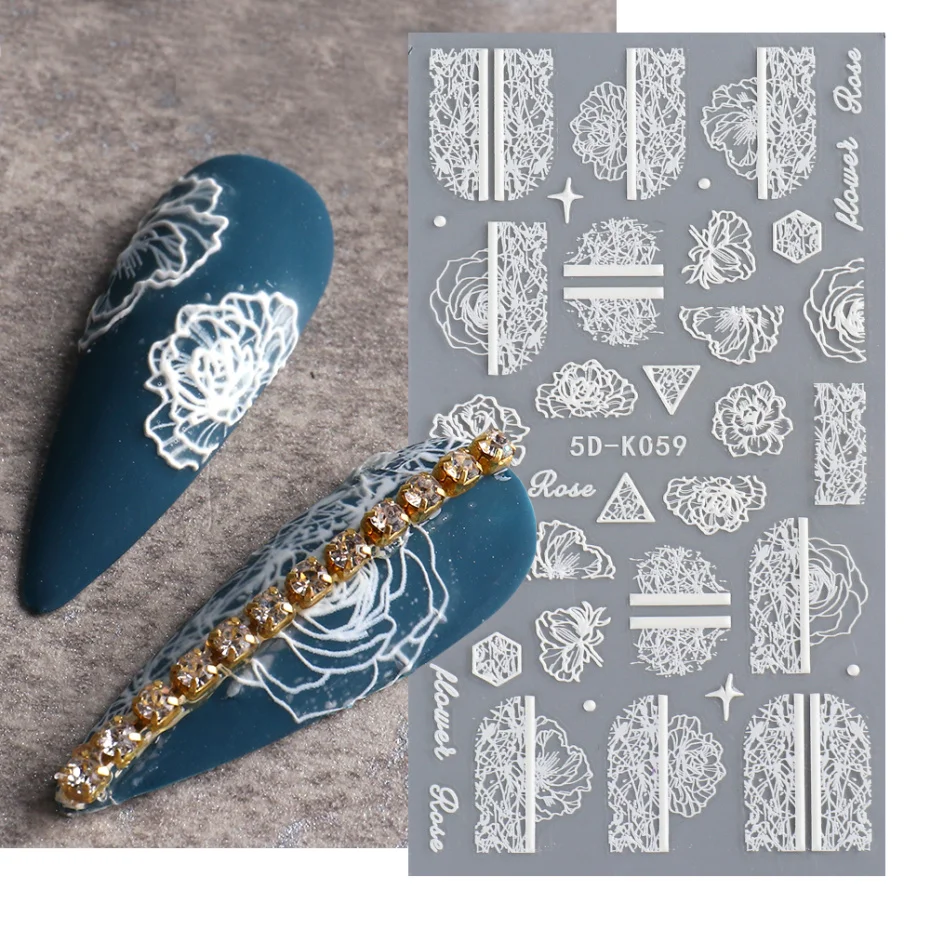 

1 шт. 5D наклейки для ногтей цветы кружевные гелевые наклейки акриловые Выгравированные слайдеры тисненые фольги маникюрные украшения для н...