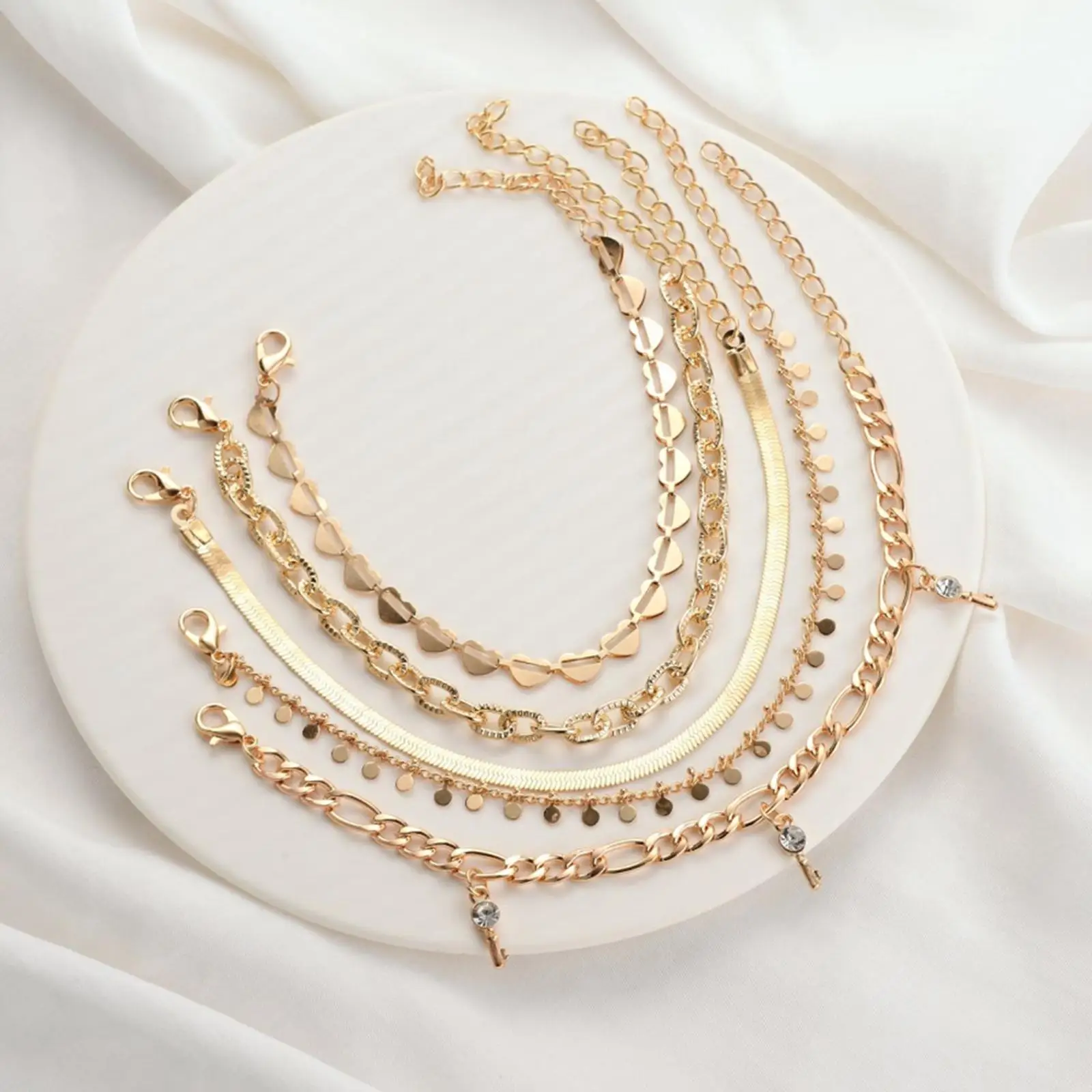 

Браслеты на лодыжки Многослойные Регулируемые, Винтажные Украшения для ног, пляжные цепочки для девушек и женщин, 5 штук, на лето