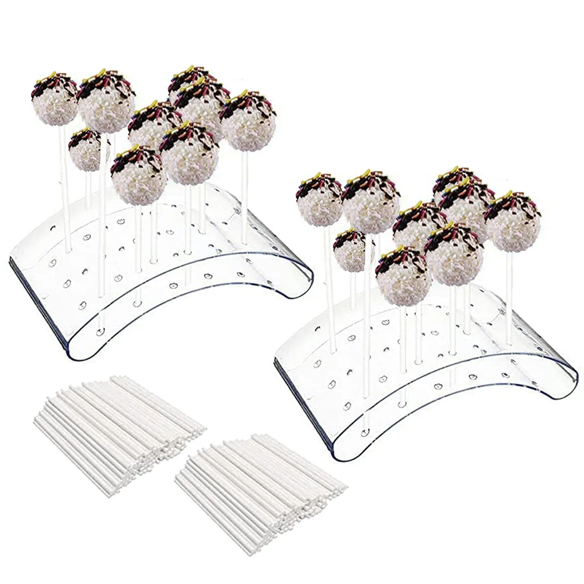 

2pcs Lollipop Stand 20 Holes with 200 Lollipop Sticks Display Curved Cake Pop Lollipop Shelf for Wedding Baby Shower Party Decor