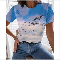 2022 summer new womens 3d printed short sleeve t shirt soft and elegant european and american trend top