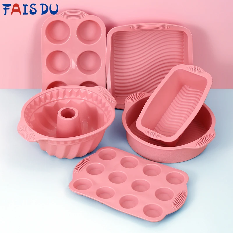 

FAIS DU Dark Pink Molds for Baking Silicone Bakeware DIY Cake Mold Muffin Pan Pastry Kitchen Accessories Cake Decorate Tools