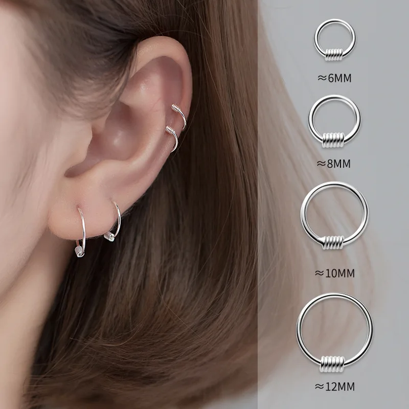 

925 Sterling Silver Percing Hoop Earrings For Women Ear Bone Buckle Round Circle Earrings Party Punk Jewelry B016