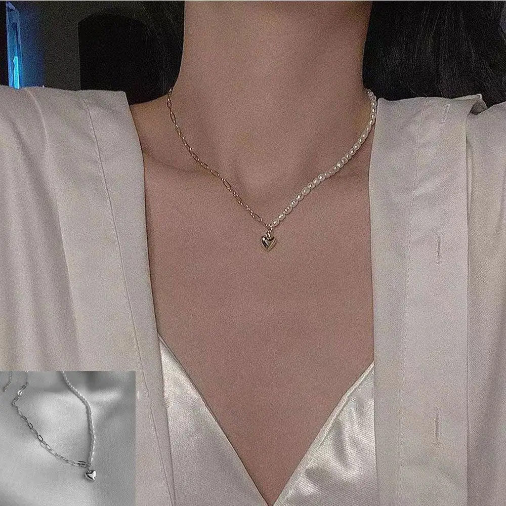

Women Fashion Valentine Gift Wedding Jewelry Gold And Silver Heart Love Simple Necklace