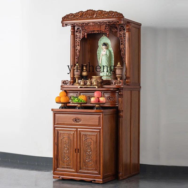 XL новый китайский вертикальный шкаф God of Wealth золото шелковый тиковый алтарный