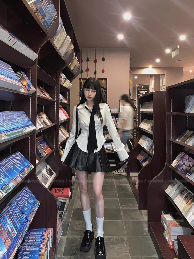 Рубашка RORORIRI с длинным рукавом и черным галстуком для женщин Классическая