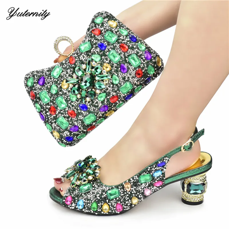 

Italian Green Color Shoes And Bags Set For Evening Party African Summer Pumps Shoes And Matching Bag Set For Church Dress