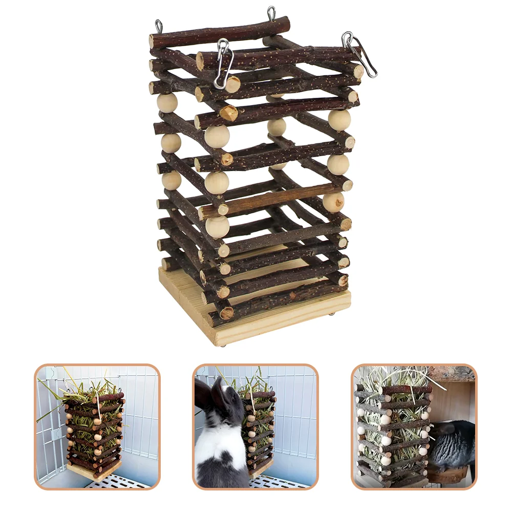 

Hay Rabbit Feeder Bunny Rack Wood Stand Hollow Feeders Feeding Tool Storage Container