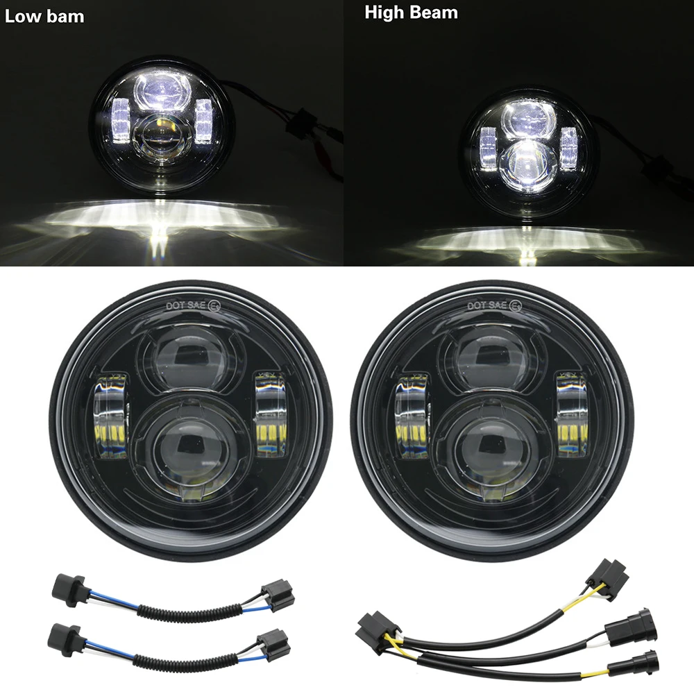 

4,5-дюймовая Светодиодная Фара Для Мотоцикла Harley Dyna Fat Bob H4, Двойной Луч, DRL, 45 Вт