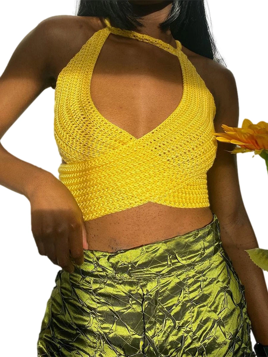 

Кроп-топ женский трикотажный с V-образным вырезом и открытой спиной