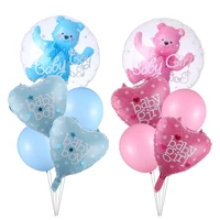 1set 4d transparent baby boy girl blue pink bubble balloon bear foil balloons kids birthday gender reveal baby shower decoration