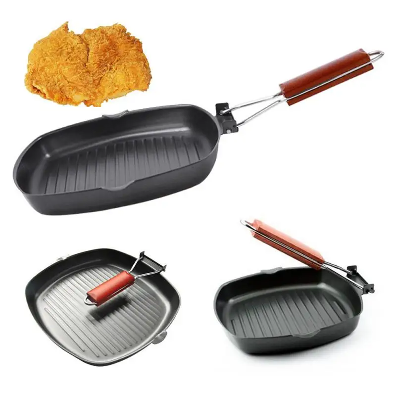 1Set Flat Pan Frying Pan Meat Thickened Folding Barbecue Non-stick Pan Grill Home Cookware Easy Clean Frying Pan Dropshipping