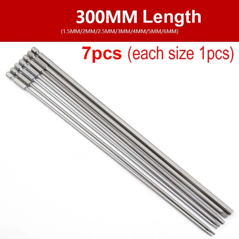 10 шт. 300 мм удлиненная электрическая отвертка Набор шестигранных бит 1/4 'шестигранный хвостовик магнитные отвертки ручные инструменты H1.5 до H6