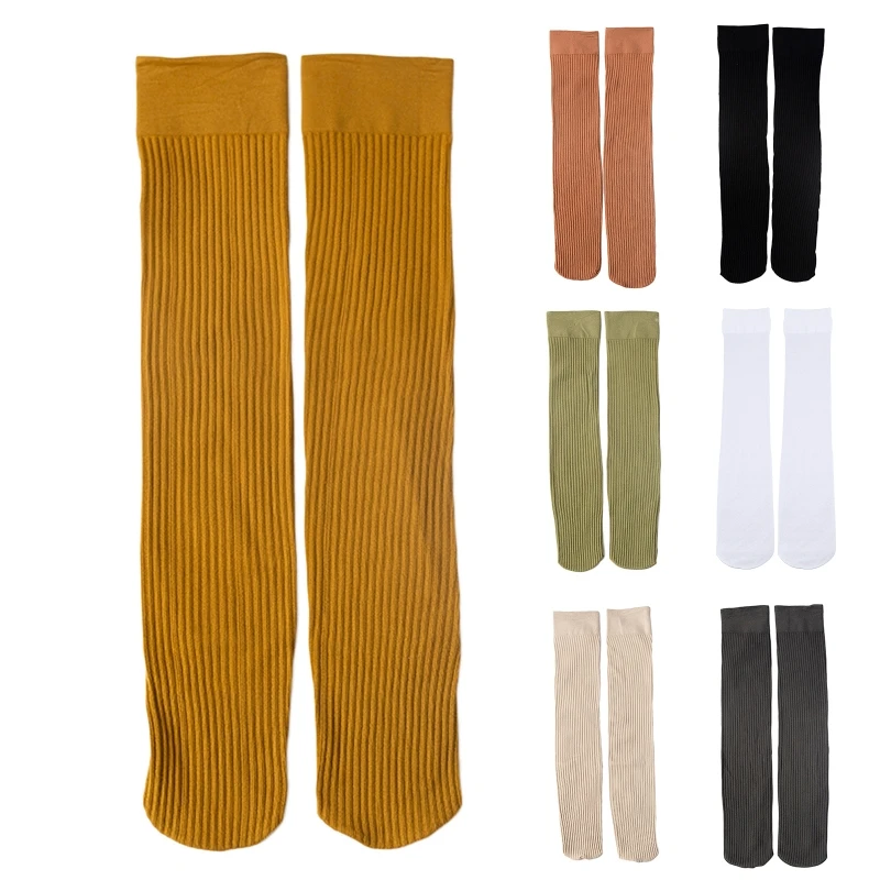 

Women Spring Thin Compression Knee High Socks College Style Autumn Ribbed Plain Solid Color Long Tube Calf Stockings 37JB