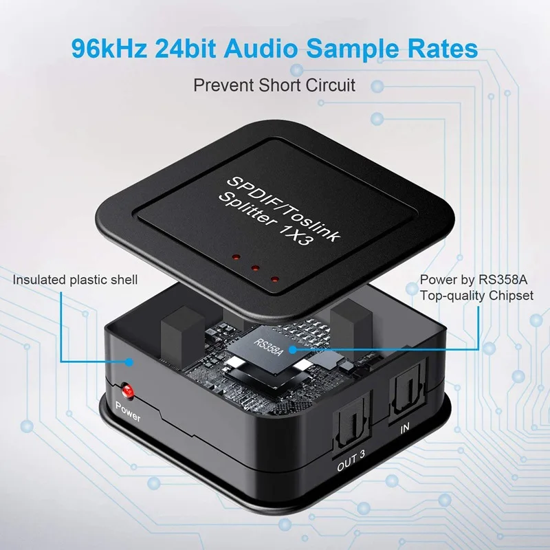 Optical Signal Input Splitter Can Be Divided Into Three Groups Of SPDIF / TosLink Receiving Device 1 In 3 Out Support DTS |