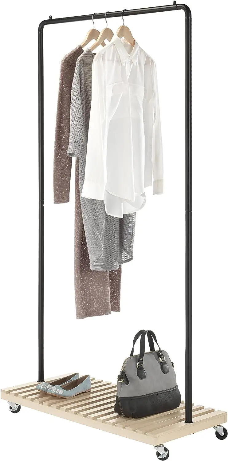 

Wood Garment - Freestanding Rolling Clothing Organizer - New Zealand Pine Shelf