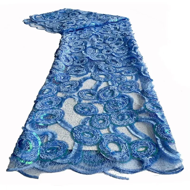 

Синее Африканское кружево, французский тюль, кружевная ткань с блестками, женская мода, 5 ярдов, вышивка, нигерийская кружевная ткань для свадебной вечеринки