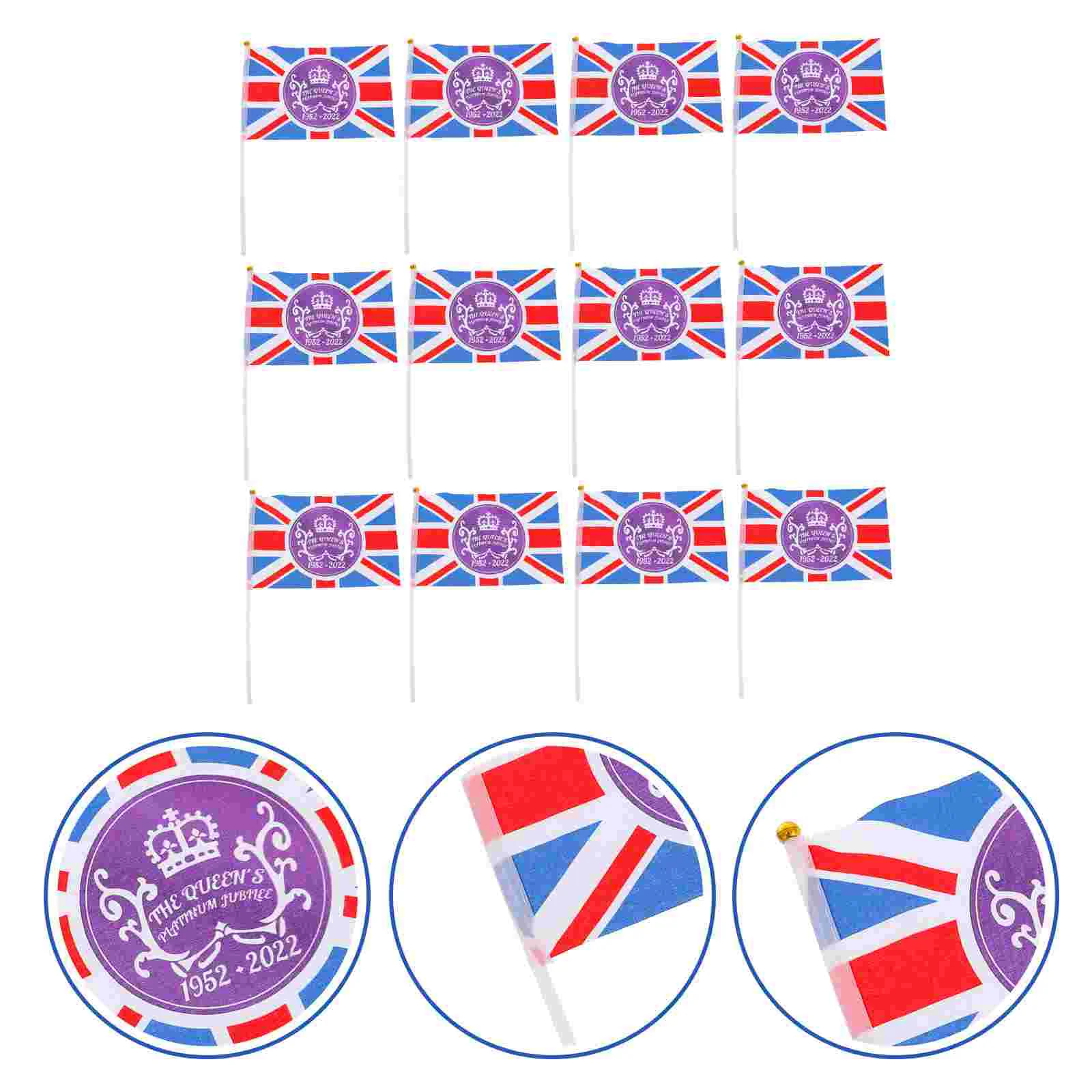 

20Pcs Anniversary Celebrating Flags British Hand Flags Patriotic Portable Flags